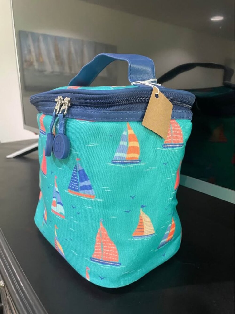 New SweetHoney Colorful Sailboats Insulated Lunch Box Cooler Bag Teal Coastal - Picture 2 of 3